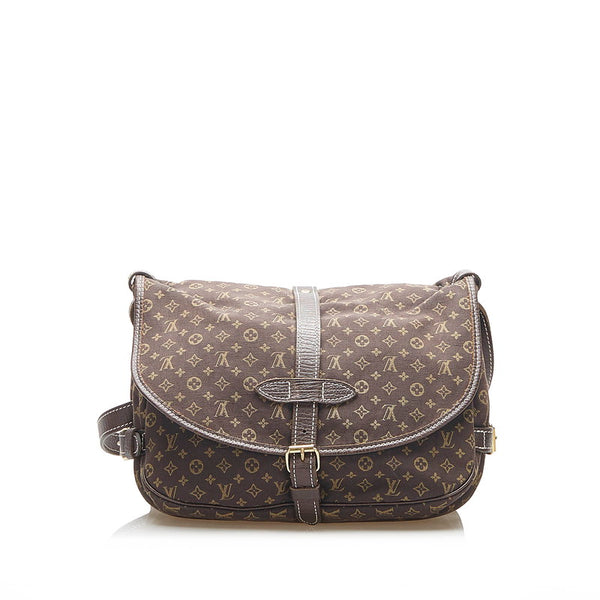 ルイ ヴィトン モノグラムミニラン ソミュール M95227 ブラウン キャンバス レザー ショルダーバッグ レディース LOUIS VUITTON 中古