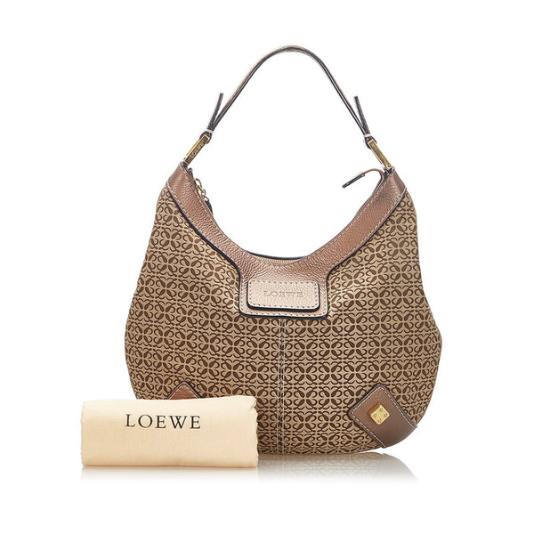 ロエベ アナグラム ブラウン キャンバス レザー ハンドバッグ レディース LOEWE 【中古】