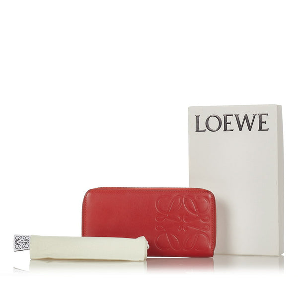 ロエベ アナグラム レッド レザー ラウンドファスナー 長財布 レディース LOEWE 【中古】