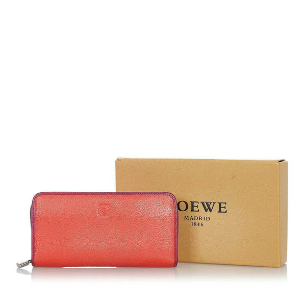 ロエベ アナグラム ラウンドファスナー 長財布 ダークピンク レザー レディース LOEWE 【中古】