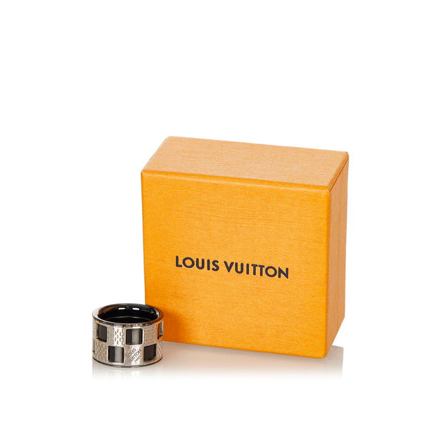 ルイ ヴィトン Ｍ64241 ブラック シルバー メタル バーグ ダミエパーフォレ リング L リング 指輪 メンズ LOUIS VUITTON 20号 【中古】