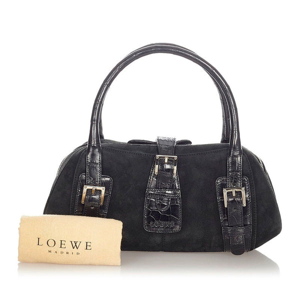 ロエベ センダ ブラック スウェード レザー ハンドバッグ レディース LOEWE 【中古】