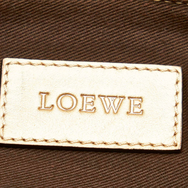 ロエベ アナグラム ボルソダッフル ベージュ ゴールド キャンバス レザー ショルダーバッグ レディース LOEWE 【中古】