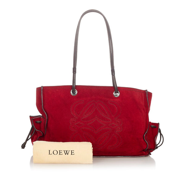 ロエベ アナグラム レッド ブラウン スウェード レザー ショルダーバッグ レディース LOEWE 【中古】