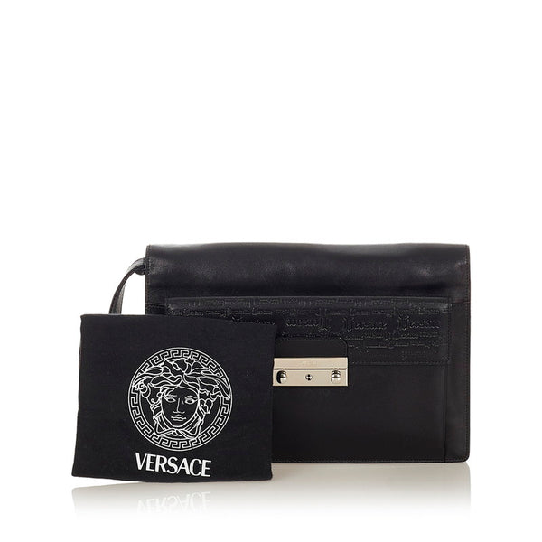 ヴェルサーチェ ブラック レザー クラッチバッグ メンズ VERSACE 【中古】