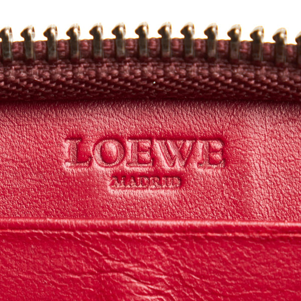 ロエベ アナグラム レッド ブラウン レザー ラウンドファスナー 長財布 レディース LOEWE 【中古】