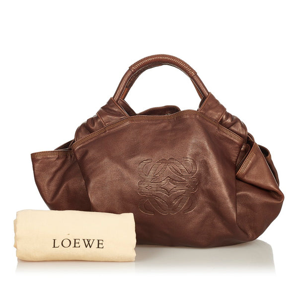 ロエベ ナッパ アイレ シャインブラウン レザー ハンドバッグ レディース LOEWE 【中古】