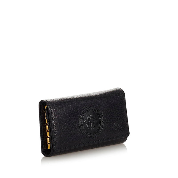 ヴェルサーチェ メデューサ ロゴ ブラック レザー キーケース メンズ VERSACE 【中古】