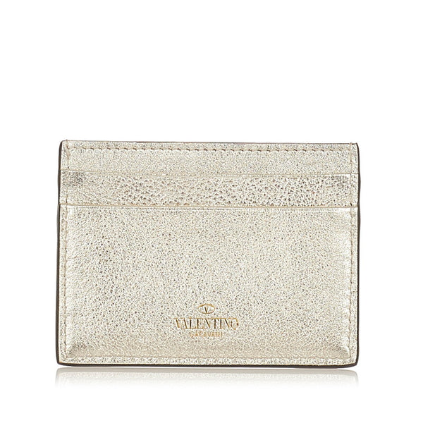 ヴァレンティノ ロック スタッズ シルバー カーフ カードケース レディース VALENTINO 【中古】