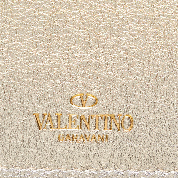 ヴァレンティノ ロック スタッズ シルバー カーフ カードケース レディース VALENTINO 【中古】