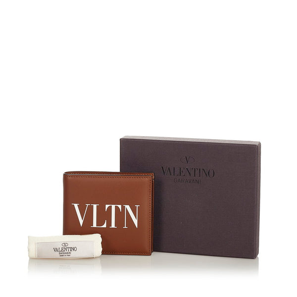 ヴァレンティノ VLTN ロゴ 二つ折り財布 ライトブラウン ホワイト カーフ レディース VALENTINO 【中古】