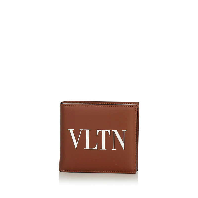 ヴァレンティノ VLTN ロゴ 二つ折り財布 ライトブラウン ホワイト カーフ レディース VALENTINO 【中古】