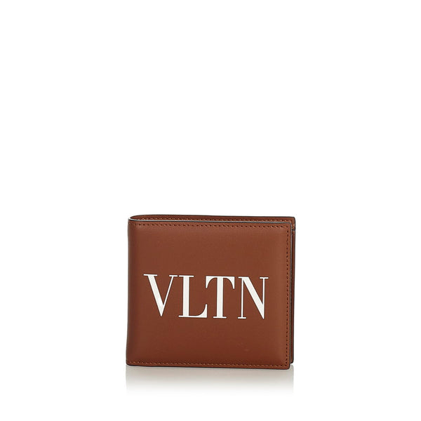 ヴァレンティノ VLTN ロゴ 二つ折り財布 ライトブラウン ホワイト カーフ レディース VALENTINO 【中古】