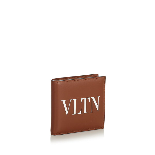 ヴァレンティノ VLTN ロゴ 二つ折り財布 ライトブラウン ホワイト カーフ レディース VALENTINO 【中古】