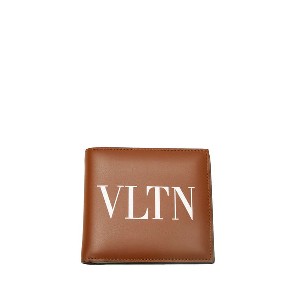 ヴァレンティノ VLTN ロゴ 二つ折り財布 ライトブラウン ホワイト カーフ レディース VALENTINO 【中古】