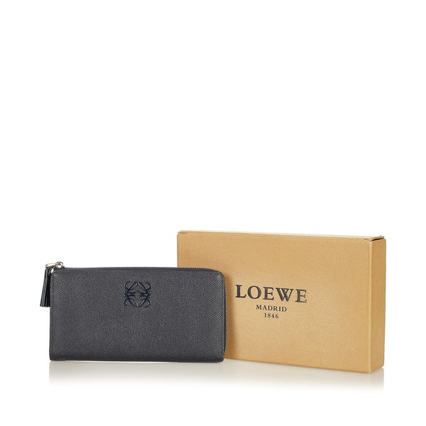 ロエベ アナグラム ネイビー レザー 長財布 レディース LOEWE 【中古】