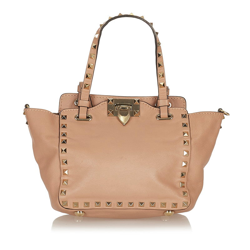 ヴァレンティノ スタッズ ピンク レザー ハンドバッグ ショルダーバッグ 2WAY レディース VALENTINO 【中古】