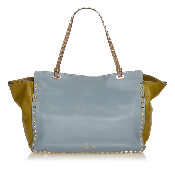 ヴァレンティノ スタッズ オレンジ グリーン レザー ショルダーバッグ レディース VALENTINO 【中古】