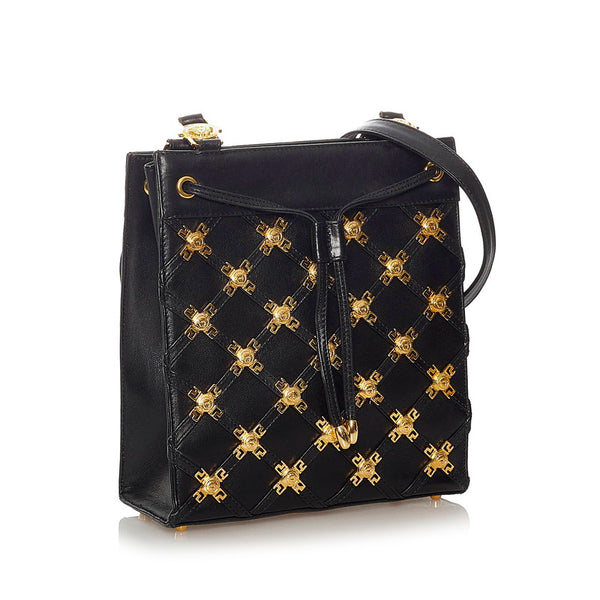 ヴェルサーチェ ブラック レザー ショルダーバッグ レディース VERSACE 【中古】