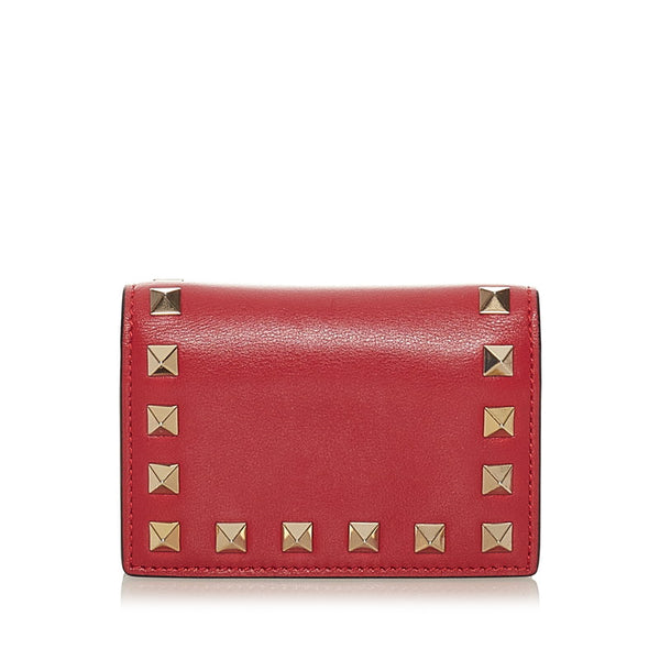 ヴァレンティノ ロックスタッズ カードケース 名刺入れ レッド レザー レディース VALENTINO 【中古】