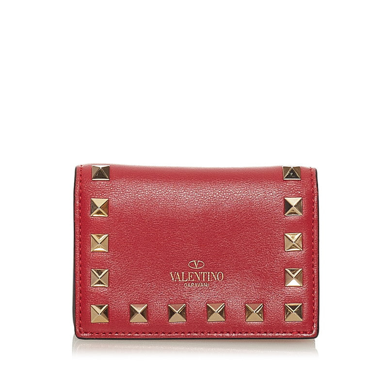 ヴァレンティノ ロックスタッズ カードケース 名刺入れ レッド レザー レディース VALENTINO 【中古】