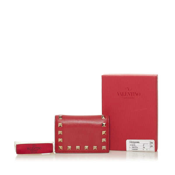 ヴァレンティノ ロックスタッズ カードケース 名刺入れ レッド レザー レディース VALENTINO 【中古】