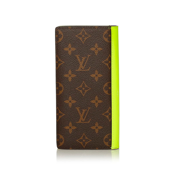 ルイ ヴィトン モノグラム マカサー ポルトフォイユ ブラザ M80790 ブラウン ネオンイエロー PVC 長財布 メンズ LOUIS VUITTON 【中古】