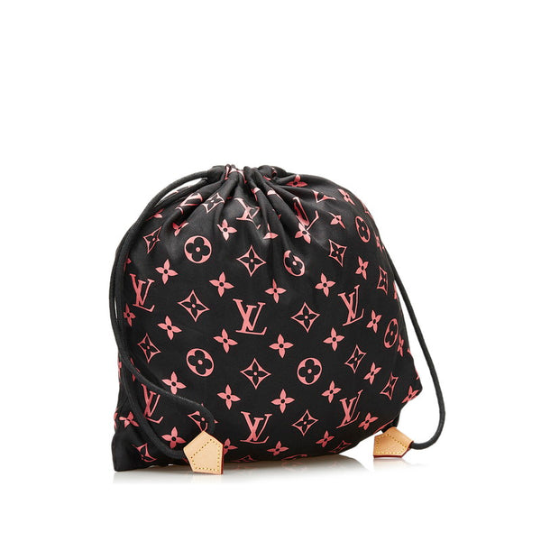 ルイ ヴィトン モノグラム 巾着ポーチ ブラック ピンク シルク レザー レディース LOUIS VUITTON 【中古】