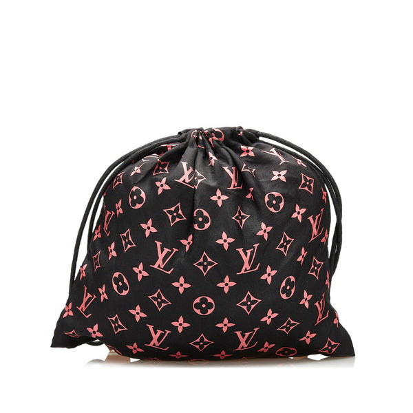 ルイ ヴィトン モノグラム 巾着ポーチ ブラック ピンク シルク レザー レディース LOUIS VUITTON 【中古】