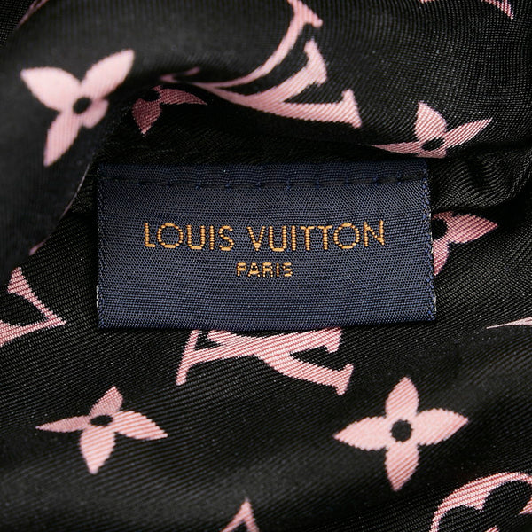 ルイ ヴィトン モノグラム 巾着ポーチ ブラック ピンク シルク レザー レディース LOUIS VUITTON 【中古】