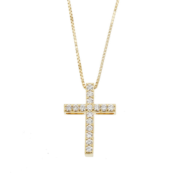 K18YG イエローゴールド ダイヤ0.25ct クロス ネックレス レディース 【中古】