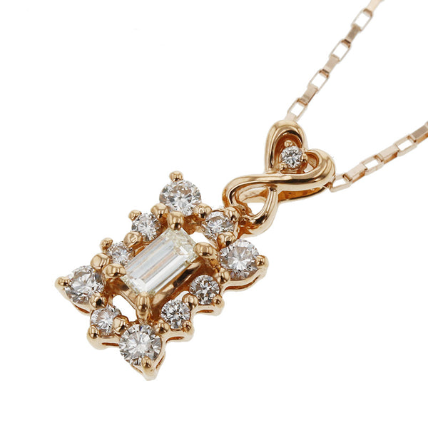 K18PG ピンクゴールド ダイヤ0.215ct ダイヤ0.35ct ネックレス レディース 【中古】