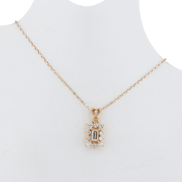 K18PG ピンクゴールド ダイヤ0.215ct ダイヤ0.35ct ネックレス レディース 【中古】