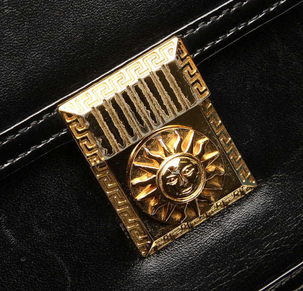 ヴェルサーチェ ブラック レザー ハンドバッグ レディース VERSACE 中古