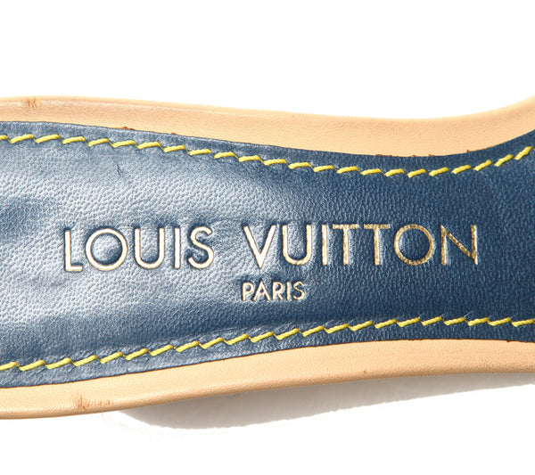 ルイ ヴィトン モノグラム リボン ブルー レザー デニム ミュール レディース LOUIS VUITTON 中古