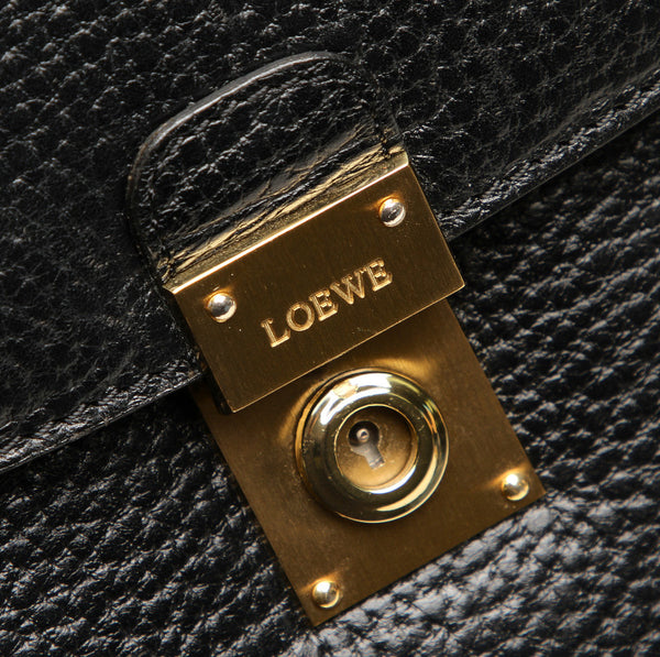 ロエベ アナグラム ブラック レザー ビジネスバッグ メンズ LOEWE 【中古】