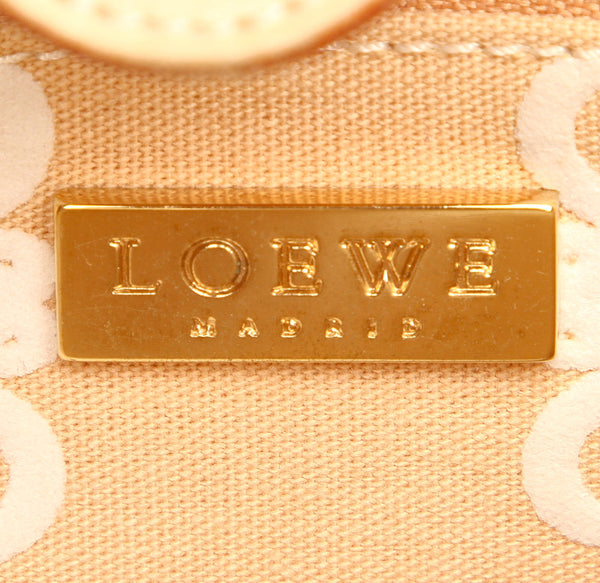 ロエベ アナグラム ベージュ キャンバス レザー ハンドバッグ レディース LOEWE 中古