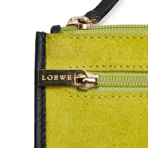 ロエベ アナグラム 黄緑 スウェード レザー ポーチ レディース LOEWE 【中古】