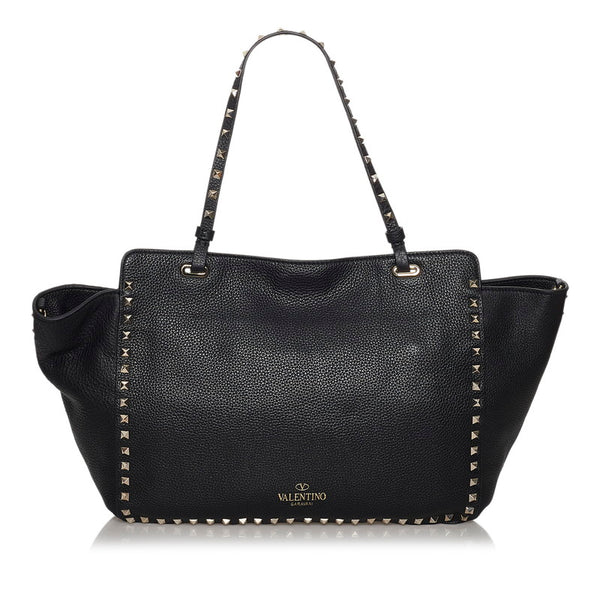 ヴァレンティノ ロックスタッズ ブラック レザー トートバッグ ショルダーバッグ 2WAY レディース VALENTINO 【中古】