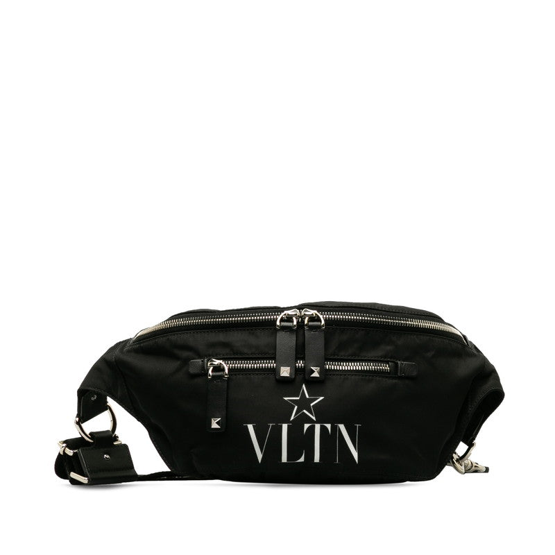 ヴァレンチノ VLTN フロントロゴ ボディバッグ ウエストバッグ ブラック ナイロン レザー レディース Valentino 【中古】