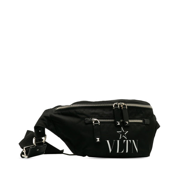 ヴァレンチノ VLTN フロントロゴ ボディバッグ ウエストバッグ ブラック ナイロン レザー レディース Valentino 【中古】