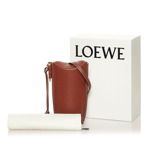 ロエベ ゲートポケット ミニショルダーバッグ 斜め掛け ショルダーバッグ ラスト ブラウン レザー レディース LOEWE 【中古】