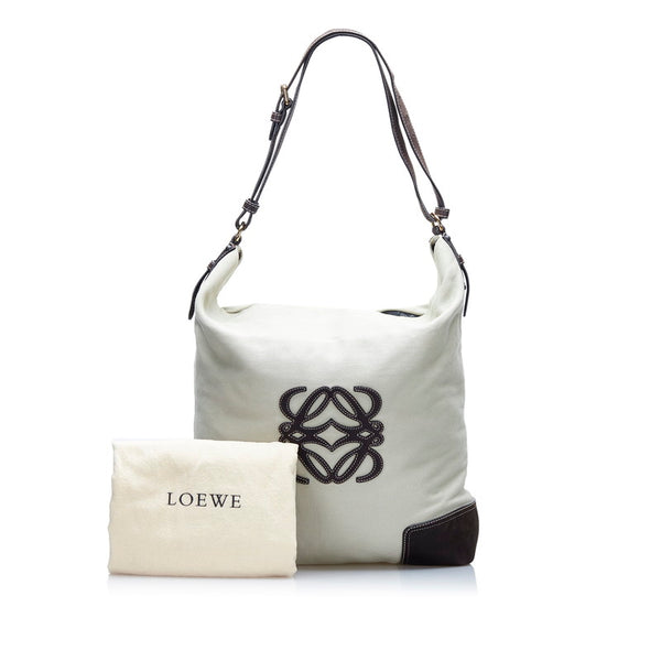 ロエベ アナグラム セミショルダーバッグ アイボリー ダークブラウン キャンバス レザー レディース LOEWE 【中古】