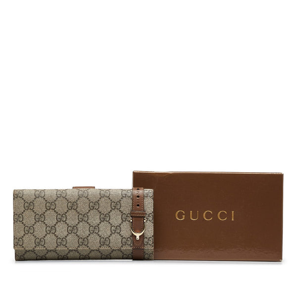 グッチ GGスプリーム 二つ折り財布 309754 ベージュ ブラウン PVC レザー レディース GUCCI 【中古】