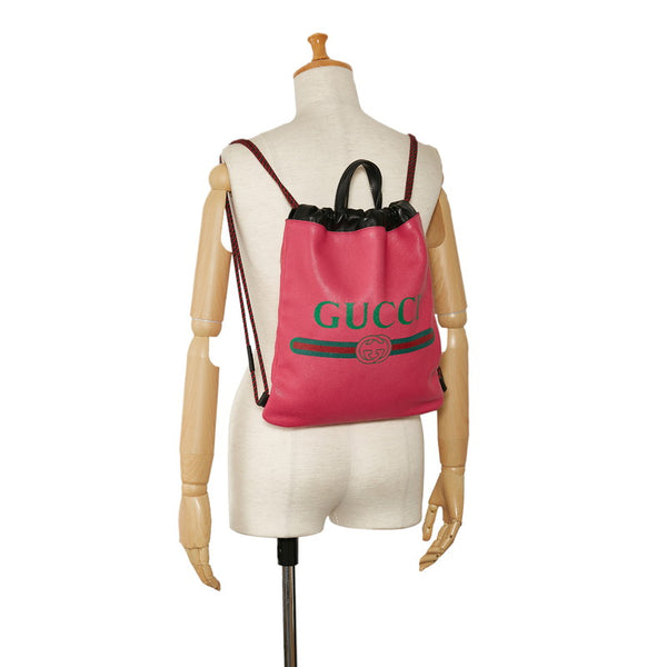 グッチ ドローストリング リュック ナップサック バックパック 523586 ピンク レザー レディース GUCCI 【中古】