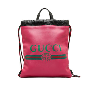 グッチ ドローストリング リュック ナップサック バックパック 523586 ピンク レザー レディース GUCCI 【中古】