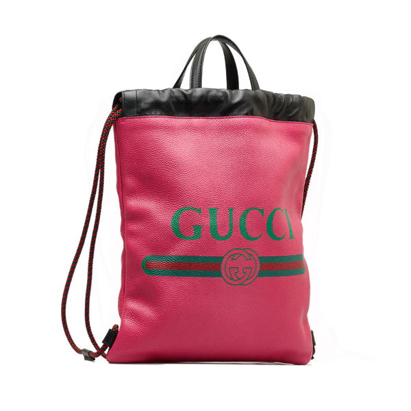 グッチ ドローストリング リュック ナップサック バックパック 523586 ピンク レザー レディース GUCCI 【中古】