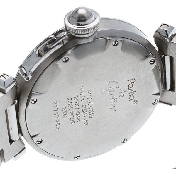 カルティエ パシャC W31043M7 シルバー ステンレススチール 腕時計 レディース CARTIER クオーツ ブラック文字盤 中古
