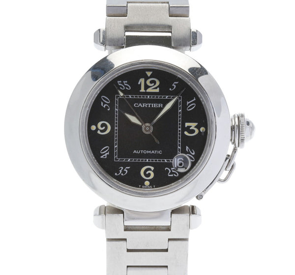 カルティエ パシャC W31043M7 シルバー ステンレススチール 腕時計 レディース CARTIER クオーツ ブラック文字盤 中古