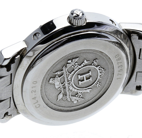 エルメス クリッパー CL4.210 シルバー ステンレススチール 腕時計 レディース HERMES クオーツ サーモンピンク文字盤 中古